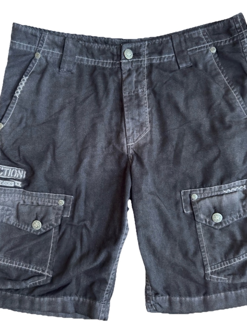 Y2K AFFLICTION Cargo Shorts Mens 36 Black Premium Pockets Skater Grunge Goth - Picture 4 of 11